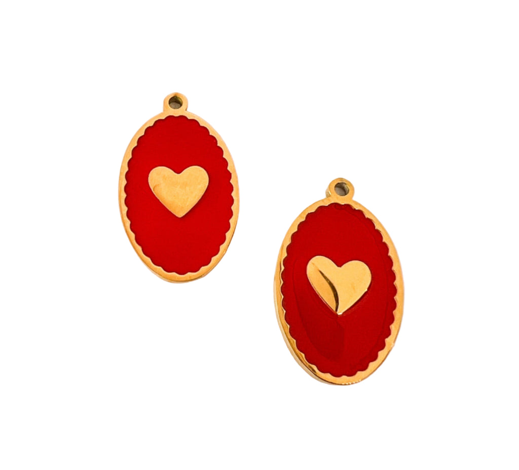 Red Heart Oval Charm