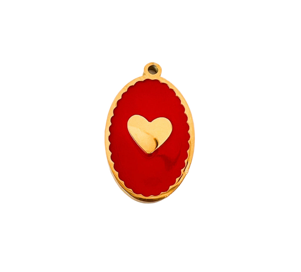 Red Heart Oval Charm