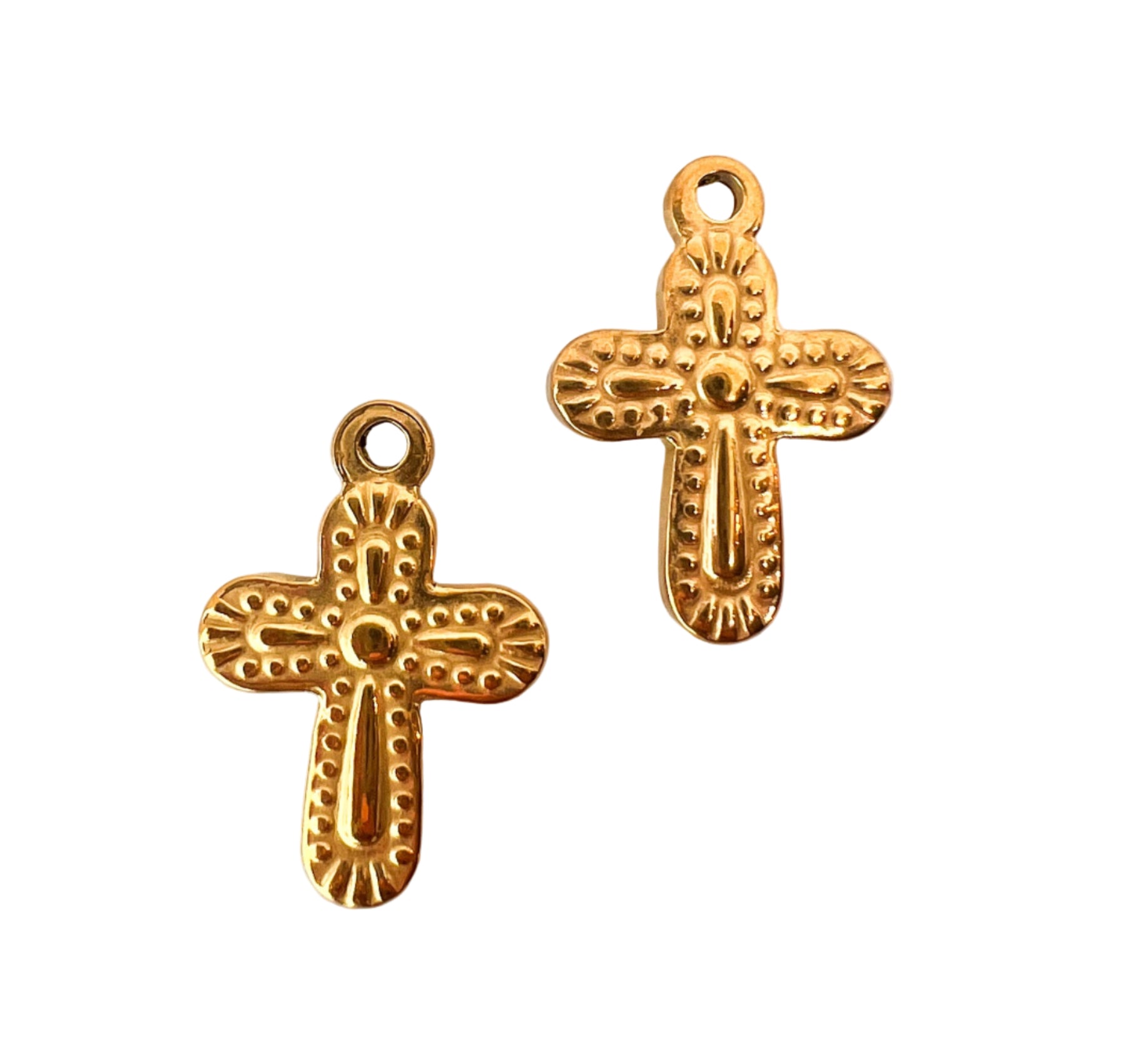 Gold Embossed Cross Charm
