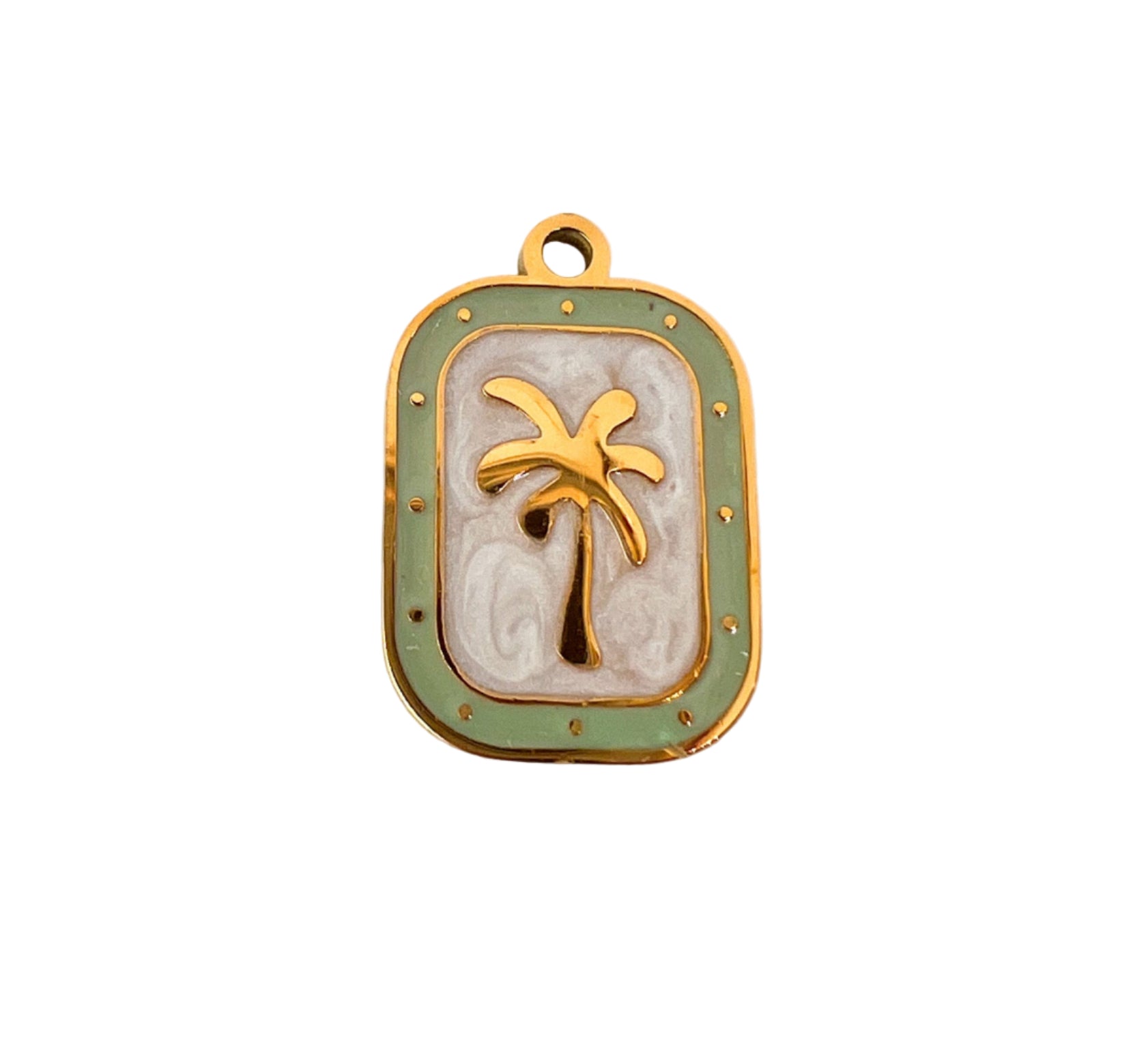 Gold Frame Palm Tree Charm - Green