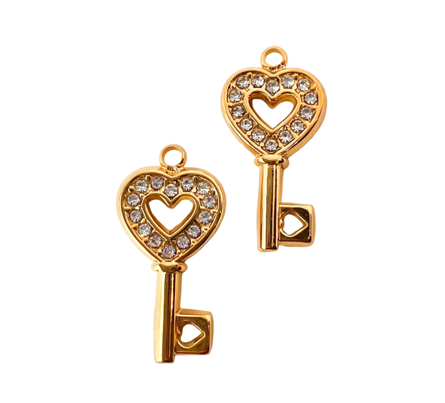 Crystal Heart Key Charm