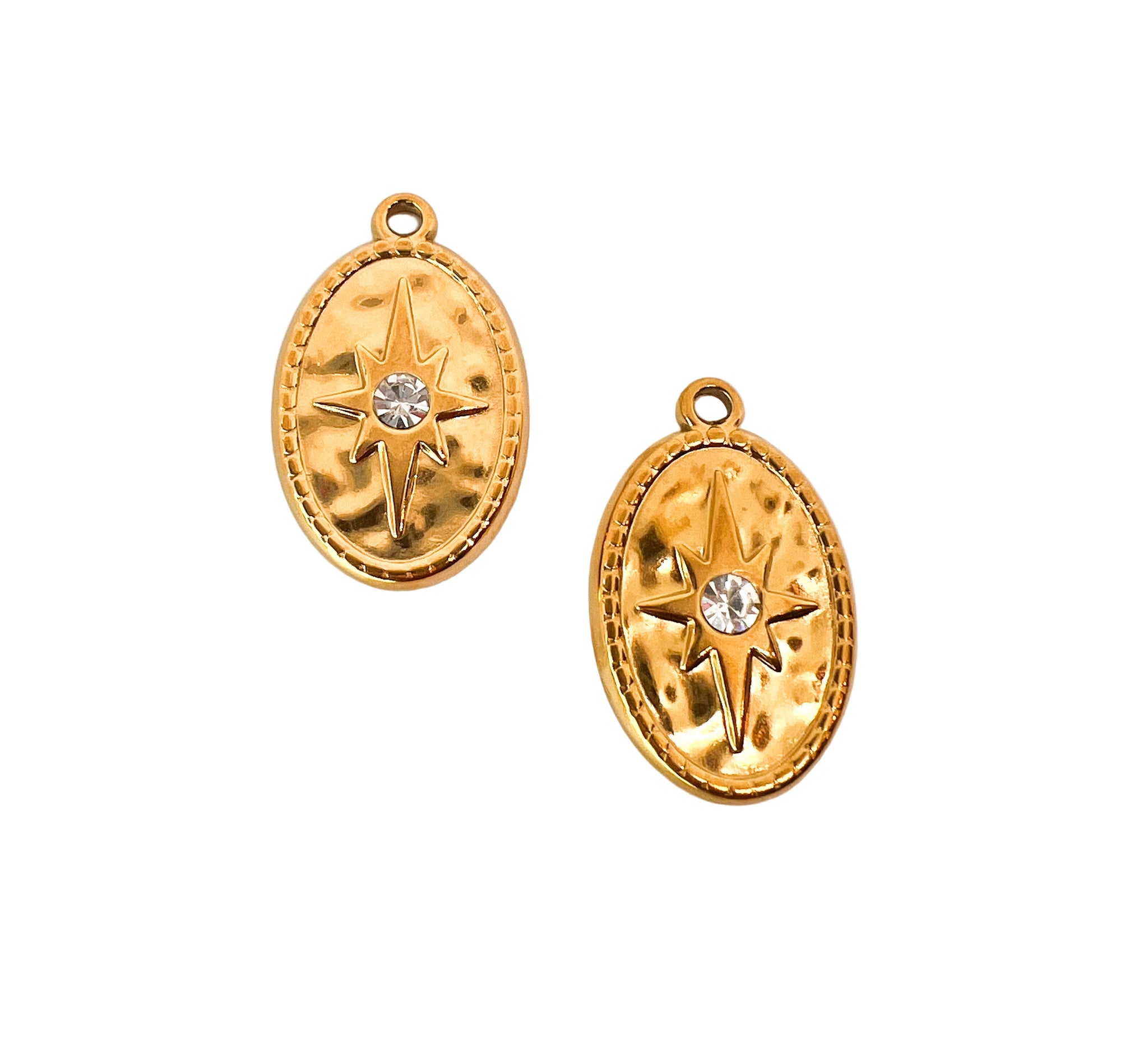 Gold Crystal Starburst Oval Charm