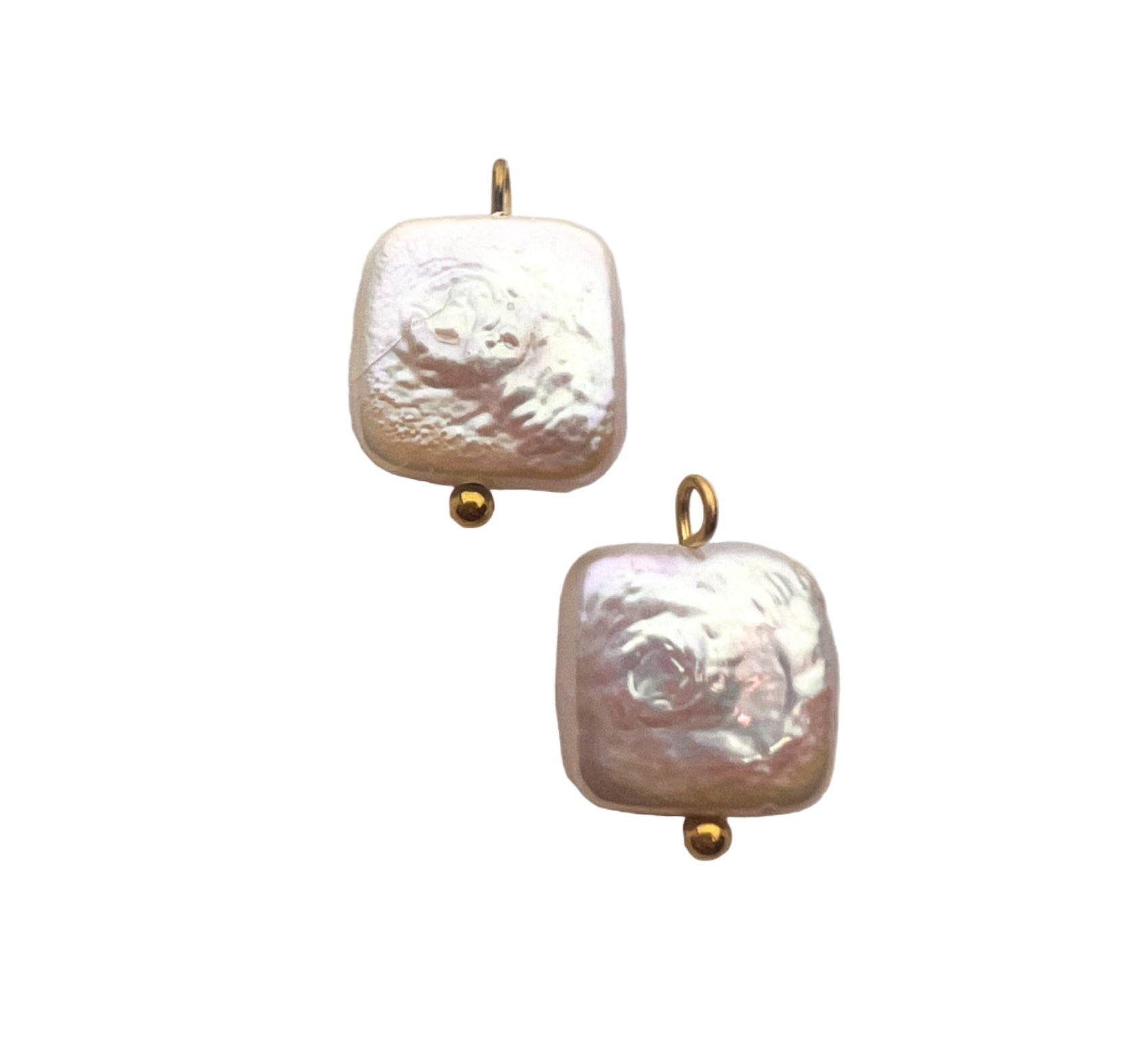 Gold Square Freshwater Pearl Charm