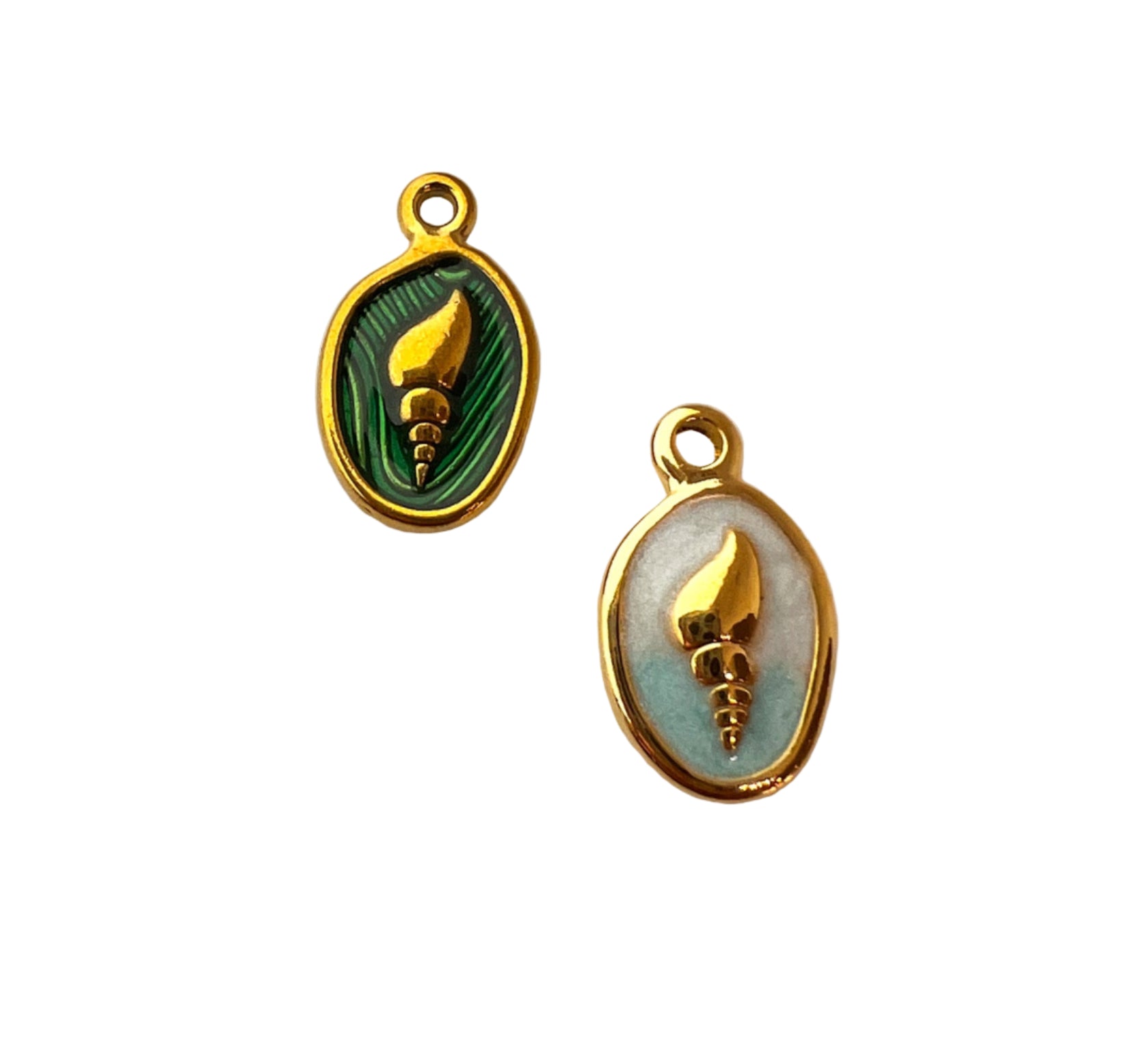 Gold Cone Shell Charm - Blue / Green