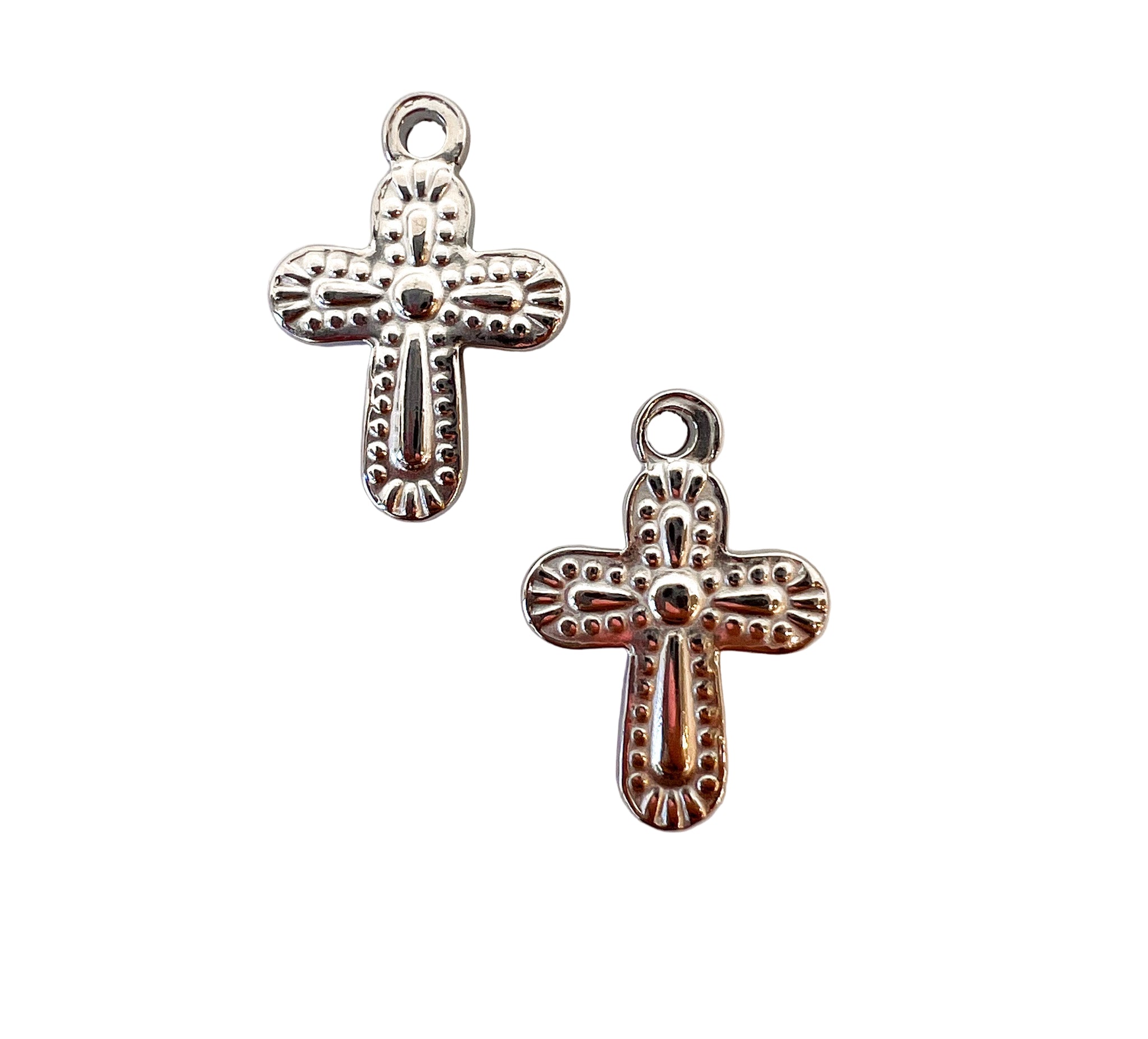 Silver Embossed Cross Charm