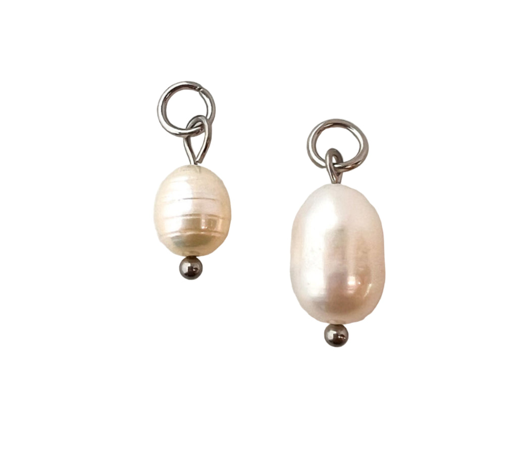 Silver Freshwater Pearl Drop Charm - Small / Large