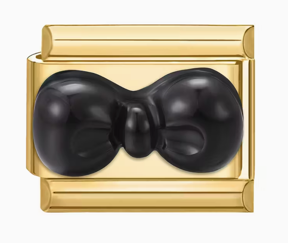 Puffy Black Bow Italian Charm