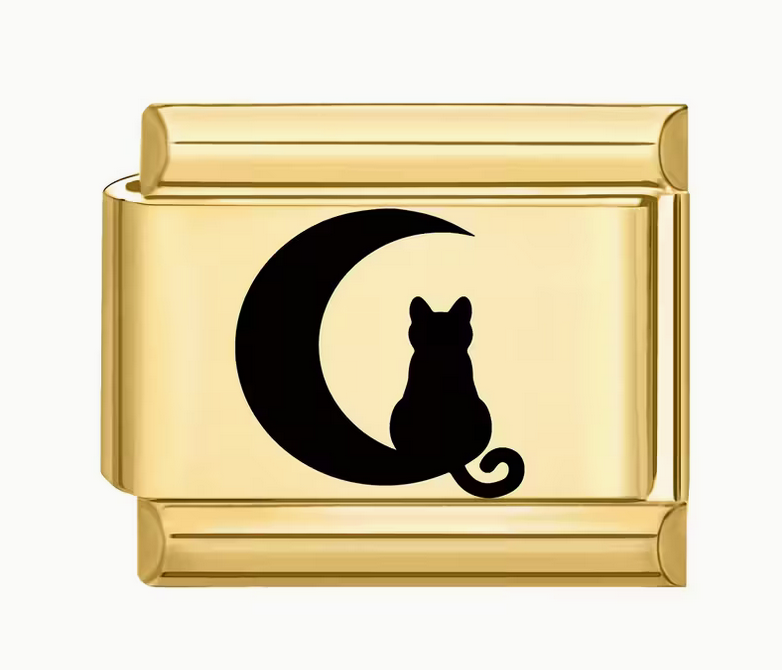Gold Cat Moon Italian Charm
