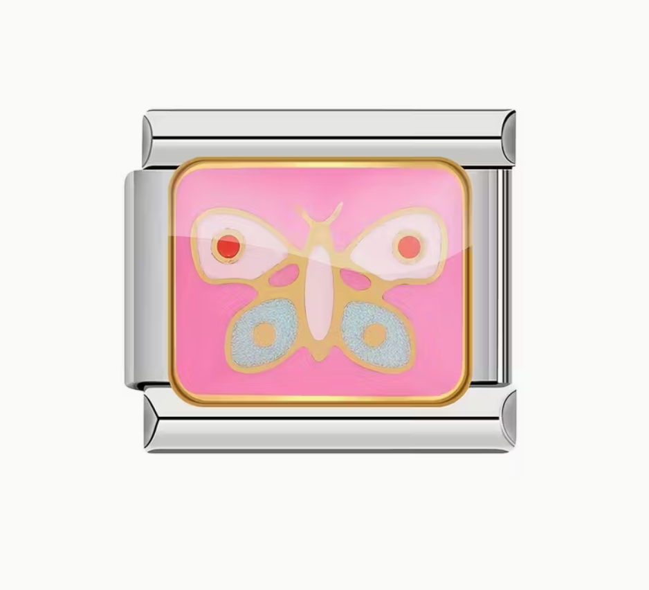 Pink Frame Butterfly Italian Charm