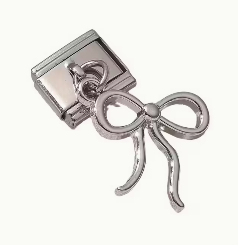 Silver Bow Dangled Italian Charm