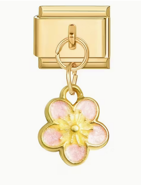 Pink Flower Dangled Italian Charm