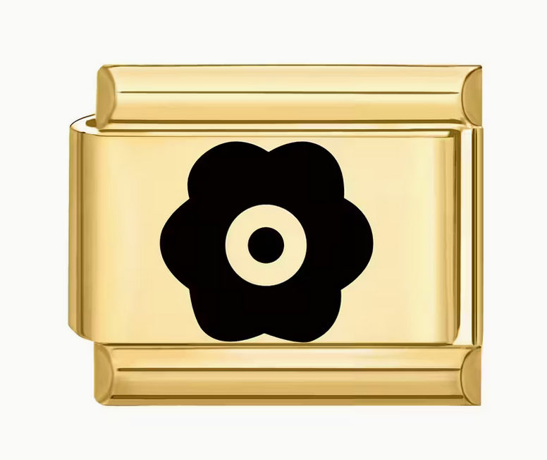 Gold Black Flower Italian Charm